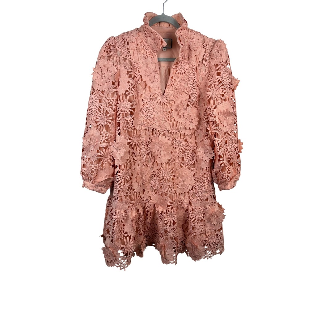 Tuckernuck Mini Dress Womens M Peach Excellent Floral Lace Ruffle Drop Waist